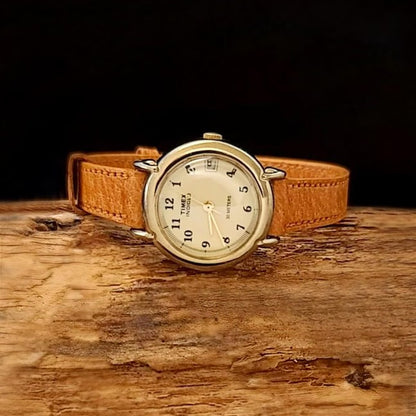 Timex Indiglo Quartz CR 1216 Womens Brass Watch With Date Display
