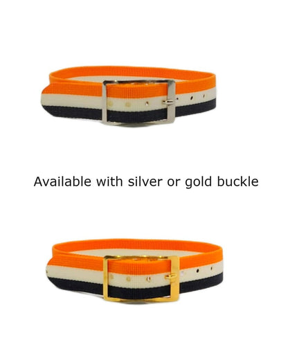 Vintage Style Retro One Piece Nylon Sport Watch Bands in Striped Orange, White & Navy for 12mm Watch Lugs