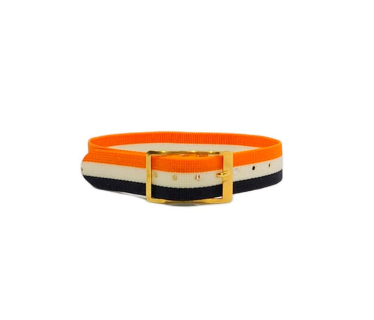 Vintage Style Retro One Piece Nylon Sport Watch Bands in Striped Orange, White & Navy for 12mm Watch Lugs