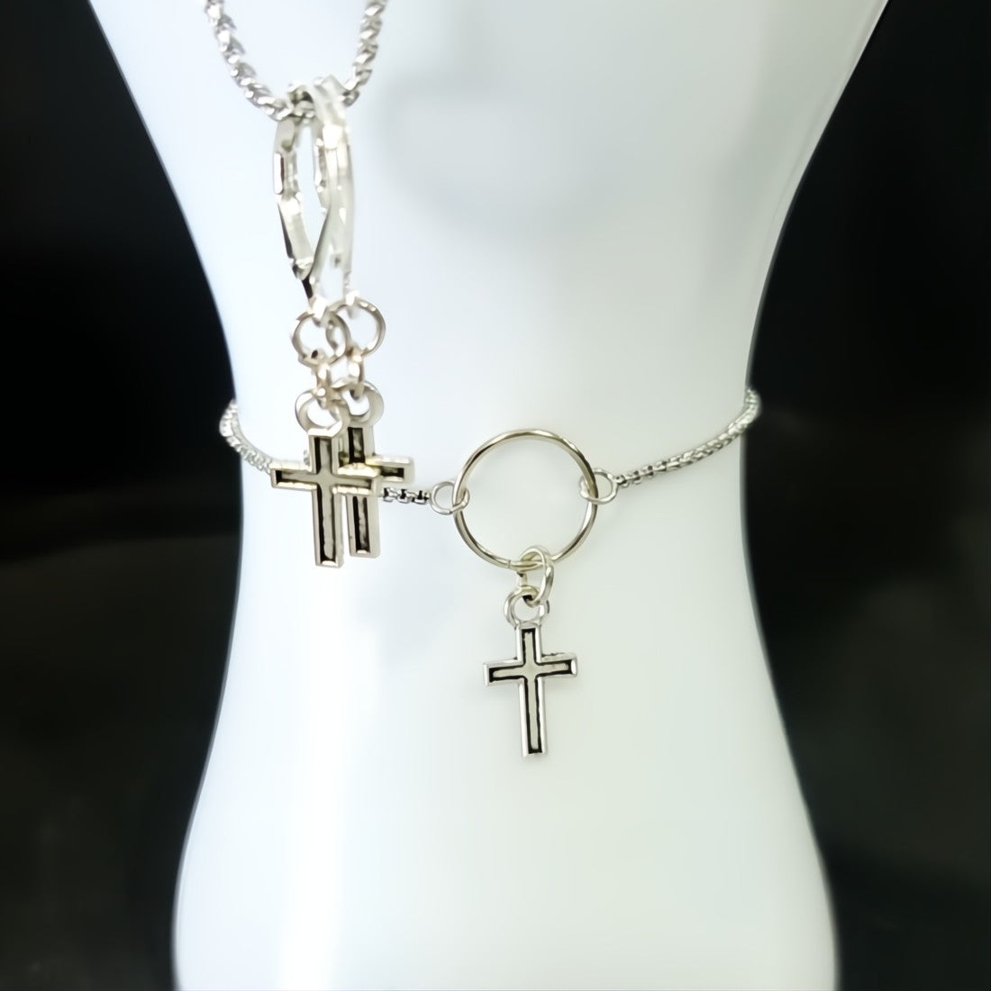 Cross Collection-Goth Crosses Set-Stainless Steel & Sterling Bracelet and Earrings Set