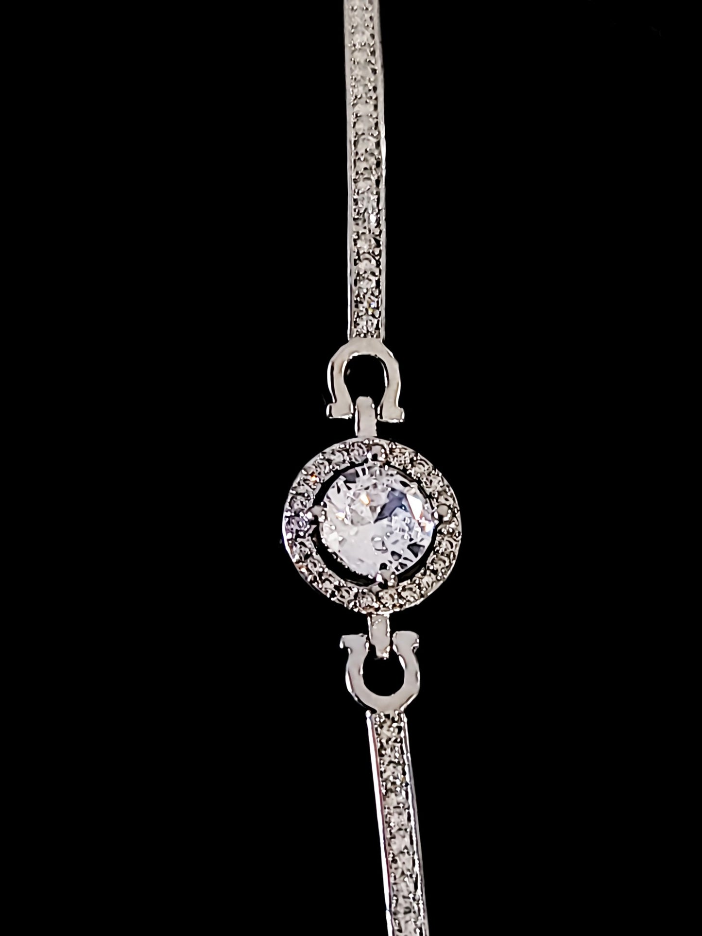 Moissanite Bracelet-Pave Bar With Chain in 925 Sterling Size 7.5 Adjustable