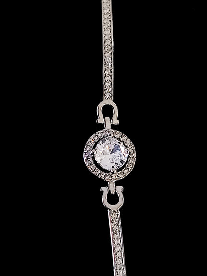 Moissanite Bracelet-Pave Bar With Chain in 925 Sterling Size 7.5 Adjustable