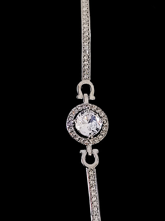 Moissanite Bracelet-Pave Bar With Chain in 925 Sterling Size 7.5 Adjustable