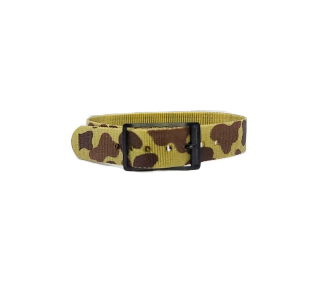 Vintage Style Retro One Piece Nylon Sport Watch Bands in Camo for 12mm Watch Lugs