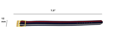 Vintage Style Retro One Piece Nylon Sport Watch Bands in Striped Red & Navy & White for 12mm Watch Lugs