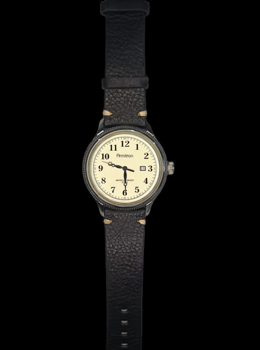 Large Mans Armitron Quartz Analog Date Display Watch With New up to 9" Ostrich Band