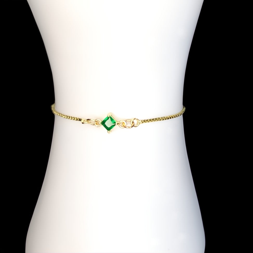 Emerald - May Birthstone Bracelet in Brass & 14k gold plate
