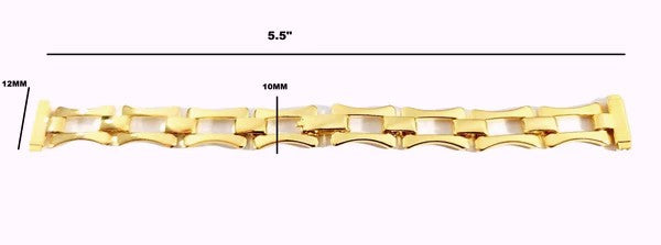 Gold Color Stainless Steel Link Womens Watch Band With Fold Over Clasp For 12-14mm Watch Lugs