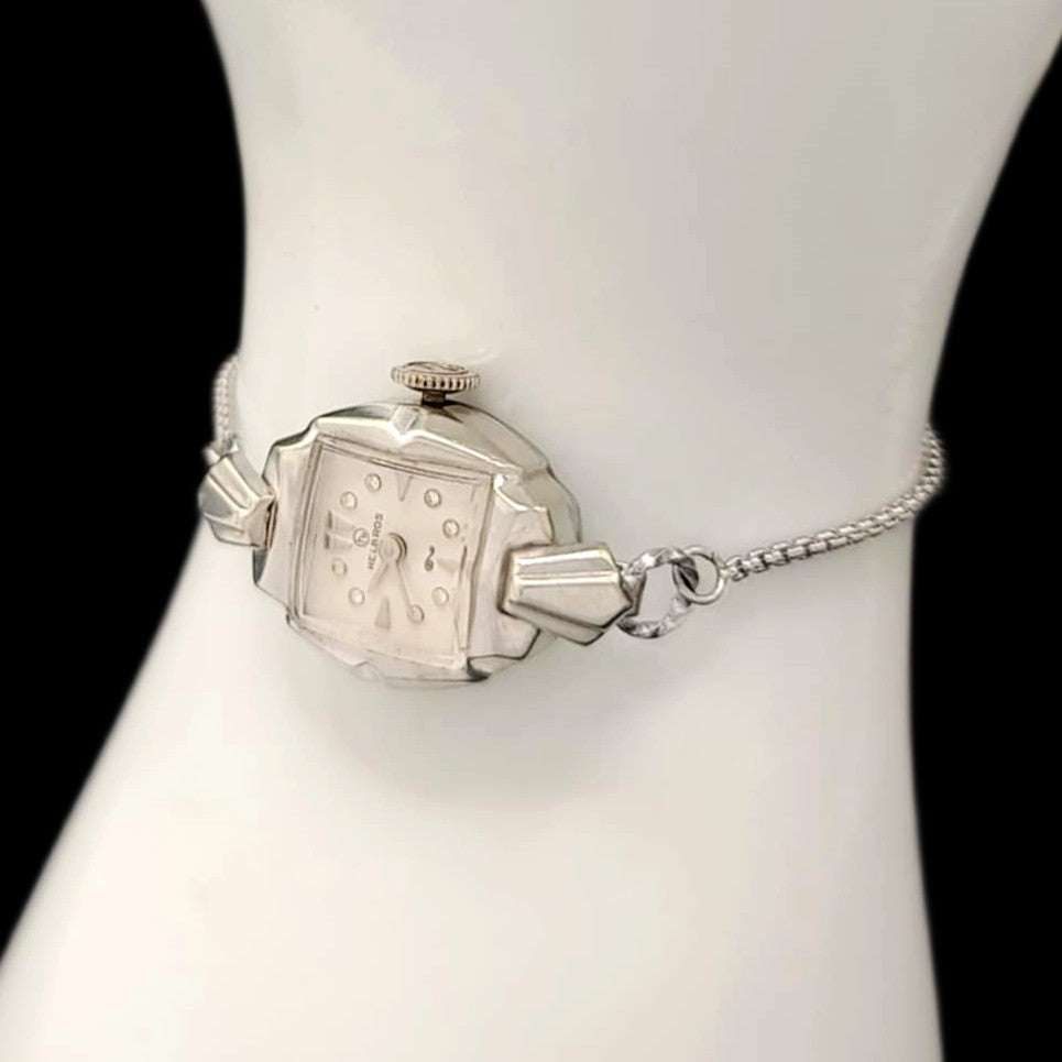 Helbros 10k White Gold Vintage Mechanical Ladies Watch