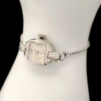Helbros 10k White Gold Vintage Mechanical Ladies Watch
