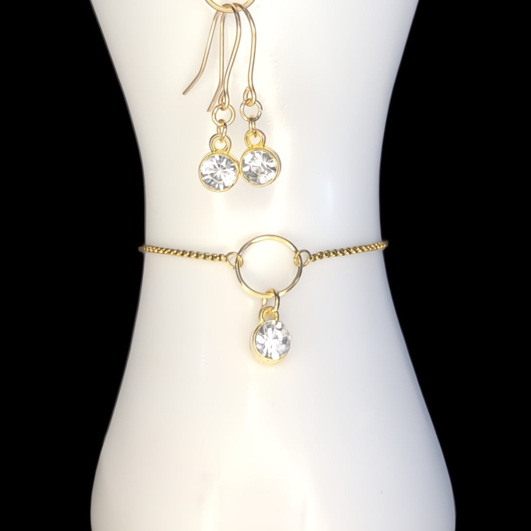 Diamond - April Birthstone Set of Earrings & Bracelet in Brass, 14k gold plate & 14k gold fill
