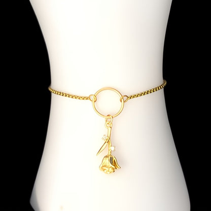 Gold Rose With Cubic Zirconia-Bracelet