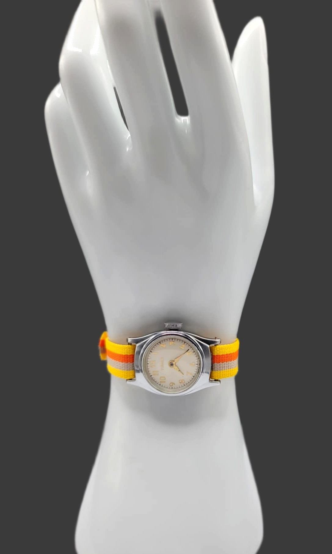 Vintage Style Retro One Piece Nylon Sport Watch Bands in Striped Yellow, Orange & Beige for 12mm Watch Lugs