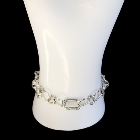 De' Medici Silver Cross & Black Heart-Bracelet in Chain Maille