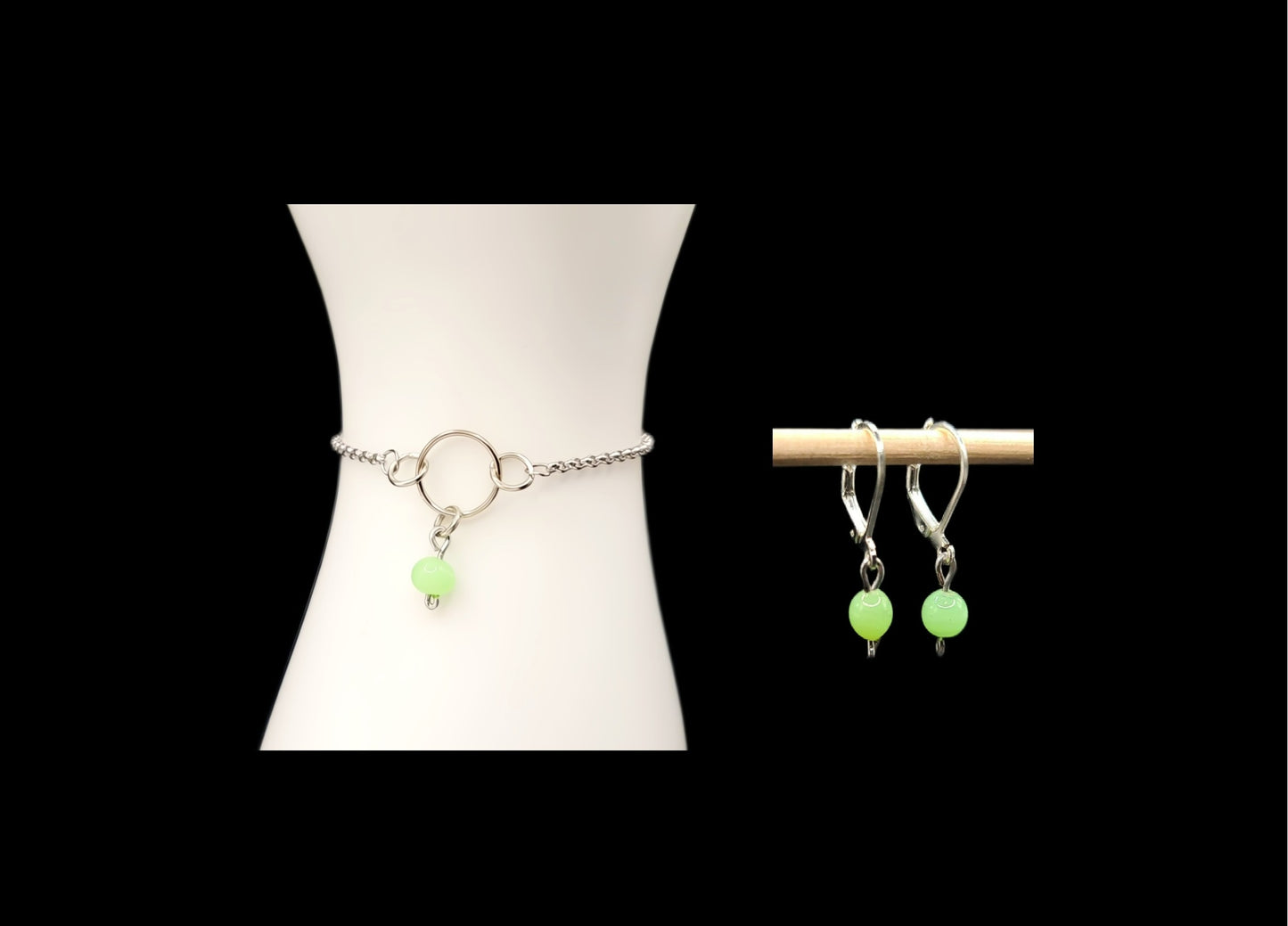 Green Spheres-Set Earrings & Bracelet