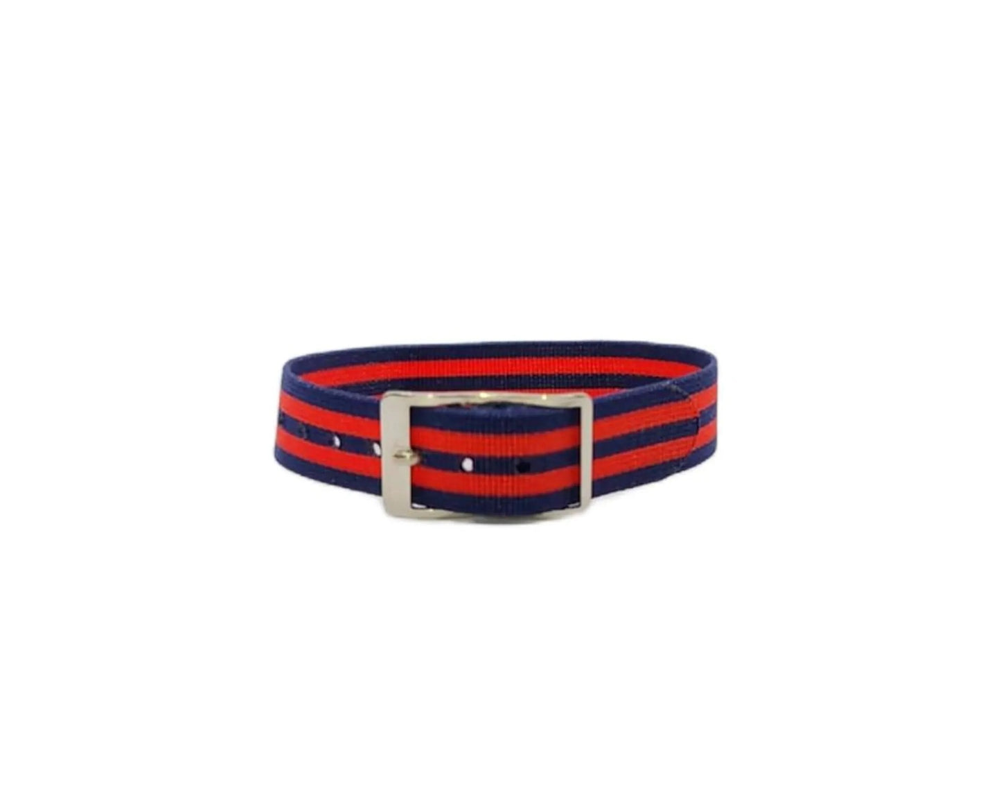Vintage Style Retro One Piece Nylon Sport Watch Bands in Striped Red & Navy for 12mm Watch Lugs