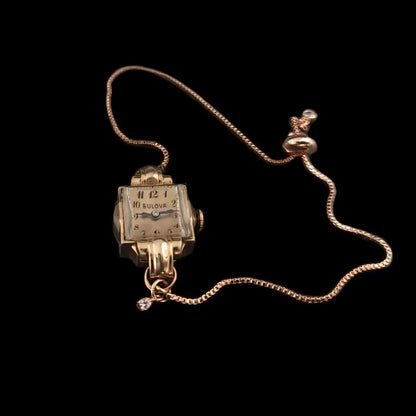 Rose Gold Vintage Bulova Womens Mechanical Watch With Moissanite Charm