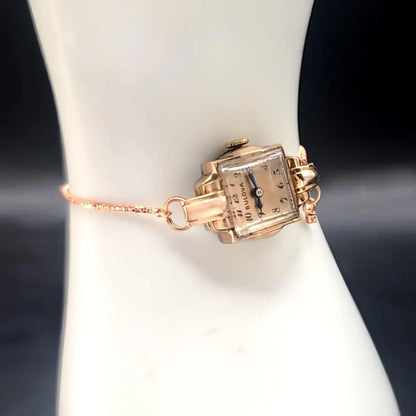 Rose Gold Vintage Bulova Womens Mechanical Watch With Moissanite Charm