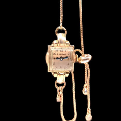 Rose Gold Vintage Bulova Womens Mechanical Watch With Moissanite Charm