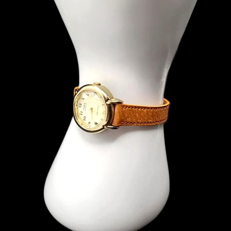Timex Indiglo Quartz CR 1216 Womens Brass Watch With Date Display